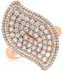 ESTATE LARGE 1.46CT DIAMOND 14KT ROSE GOLD 3D MULTI ROW CLASSIC LEAF FUN RING