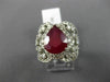 ESTATE EXTRA LARGE 5.29CT DIAMOND & AAA PEAR SHAPE RUBY 14KT WHITE GOLD 3D RING