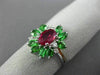 LARGE 2.0CT DIAMOND & AAA TSAVORITE & RUBY 14KT WHITE GOLD OVAL FLOWER FUN RING