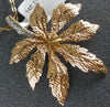 ESTATE LARGE .04CT DIAMOND 14KT ROSE GOLD 3D HANDCRAFTED FALLING LEAF PENDANT