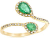 ESTATE .72CT DIAMOND & AAA EMERALD 14K YELLOW GOLD ROUND & PEAR SHAPE SNAKE RING