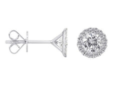 .80CT DIAMOND 14KT WHITE GOLD ROUND CLASSIC SOLITAIRE HALO MARTINI STUD EARRINGS