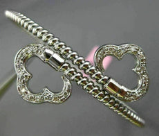 ESTATE WIDE .22CT DIAMOND 14K WHITE GOLD 3D FLEXIBLE FLOWER LOVE BANGLE BRACELET