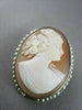 ANTIQUE 14K WHITE HAND CARVED LADY SHELL CAMEO W/ SOUTH SEA PEARLS PENDANT #2093