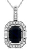 1.87CT DIAMOND & AAA SAPPHIRE 14K WHITE GOLD 3D CUSHION OCTAGON FLOATING PENDANT