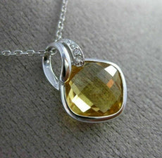 ESTATE 2.91CT DIAMOND & AAA CITRINE 14KT WHITE GOLD SQUARE LEAF FLOATING PENDANT
