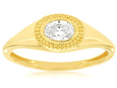 ESTATE .32CT DIAMOND 14KT YELLOW GOLD 3D OVAL SOLITAIRE BEZEL UNISEX FUN RING