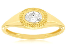 ESTATE .32CT DIAMOND 14KT YELLOW GOLD 3D OVAL SOLITAIRE BEZEL UNISEX FUN RING