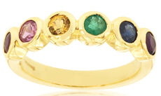1.25CT AAA MULTI COLOR SAPPHIRE 14KT YELLOW GOLD CLASSIC 6 STONE BEZEL FUN RING