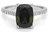 LARGE 2.48CT DIAMOND & AAA GREEN TOURMALINE 18KT WHITE GOLD CUSHION & ROUND RING