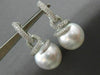 ESTATE LARGE 1.6CT DIAMOND & AAA SOUTH SEA PEARL 18K WHITE GOLD HANGING EARRINGS