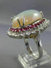 ESTATE LARGE 22.50CT DIAMOND & AAA RUBY & OPAL 14KT WHITE GOLD DOUBLE HALO RING
