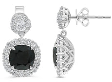 6.77CT DIAMOND & AAA GREEN SAPPHIRE 18K WHITE GOLD CUSHION HALO HANGING EARRINGS