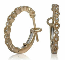 ESTATE .07CT DIAMOND 18KT YELLOW GOLD CLASSIC BEZEL ETOILE HOOP CLIP ON EARRINGS