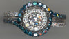 1.15CT WHITE & BLUE DIAMOND 14KT WHITE GOLD 3D ROUND DOUBLE HALO ENGAGEMENT RING