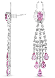 LARGE 4.18CT DIAMOND & AAA PINK SAPPHIRE 18K WHITE GOLD MULTI SHAPE FUN EARRINGS