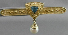 ESTATE BLUE TOPAZ PEARL 14K YELLOW GOLD FILIGREE HANGING STICK PIN BROOCH #20855