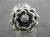 ESTATE MASSIVE .72CTW BLACK & WHITE DIAMOND 18KT WHITE GOLD 3D FLOWER RING