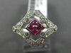 ESTATE WIDE .51CT DIAMOND & AAA RUBY 14KT WHITE GOLD OPEN ROUND HEXAGON FUN RING