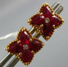 1.42CT DIAMOND & AAA RUBY 18KT ROSE GOLD 3D PEAR SHAPE FLOWER STAR STUD EARRINGS