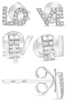 ESTATE .09CT DIAMOND 14KT WHITE GOLD 3D ROUND CLASSIC LOVE STUD EARRINGS