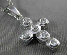 ESTATE .20CT ROUND DIAMOND 14KT WHITE GOLD CLASSIC 6 STONE CROSS PENDANT #9005