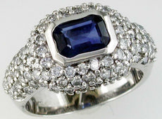 2.8CT DIAMOND & AAA SAPPHIRE 14KT WHITE GOLD BAGUETTE & ROUND ENGAGEMENT RING