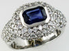 2.8CT DIAMOND & AAA SAPPHIRE 14KT WHITE GOLD BAGUETTE & ROUND ENGAGEMENT RING