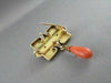 ANTIQUE .14CT ROSE CUT DIAMOND 18KT Y GOLD CORAL & BLACK ENAMEL PIN BROOCH #1892