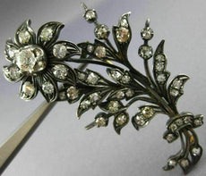 ANTIQUE LARGE 5CT OLD MINE CUT DIAMOND 18KT WHITE GOLD FLOWER PIN BROOCH #20614