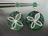 ESTATE LARGE 3.03CT DIAMOND SAPPHIRE & EMERALD 14KT WHITE GOLD FLOWER EARRINGS