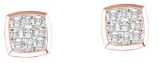 .33CT DIAMOND 14K ROSE GOLD CLASSIC CLUSTER INVISIBLE BEZEL SQUARE STUD EARRINGS