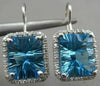 ESTATE LARGE 16.48CT DIAMOND BLUE TOPAZ 14KT GOLD HALO FILIGREE HANGING EARRINGS