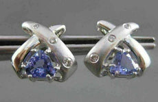 ESTATE 1.0CT DIAMOND & AAA TANZANITE 14KT WHITE GOLD TRILLION X STUD EARRINGS