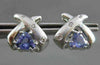 ESTATE 1.0CT DIAMOND & AAA TANZANITE 14KT WHITE GOLD TRILLION X STUD EARRINGS