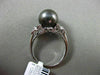 ESTATE .16CT DIAMOND 18KT WHITE GOLD 3D TAHITIAN PEARL FLOWER LEAF SOLITARE RING