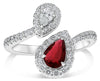 LARGE 1.19CT DIAMOND & AAA RUBY 14K WHITE GOLD PEAR SHAPE ROUND CRISS CROSS RING
