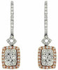 ESTATE .89CT WHITE & PINK DIAMOND 14K WHITE GOLD CLUSTER SQUARE HANGING EARRINGS