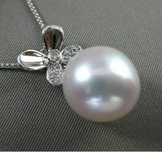 ESTATE LARGE .07CT DIAMOND 14KT WHITE GOLD AAA SOUTH SEA PEARL BUTTERFLY PENDANT