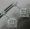 ESTATE .33CT DIAMOND 14KT WHITE GOLD 3D SQUARE HALO MILGRAIN HANGING EARRINGS