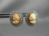 ESTATE SMALL .27CT DIAMOND & LADY CAMEO 14K WHITE GOLD FILIGREE CLIP ON EARRINGS
