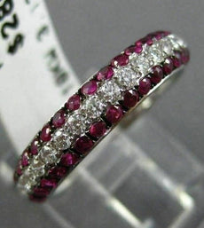 ESTATE .98CT DIAMOND & AAA RUBY 18KT WHITE GOLD SEMI ETERNITY 3 ROW WEDDING RING