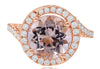 LARGE 4.31CT DIAMOND & AAA MORGANITE 18KT ROSE GOLD ROUND HALO ENGAGEMENT RING
