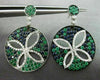 ESTATE LARGE 3.03CT DIAMOND SAPPHIRE & EMERALD 14KT WHITE GOLD FLOWER EARRINGS