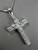 ANTIQUE .30CT ROUND DIAMOND 14KT WHITE GOLD FLOWER CROSS PENDANT & CHAIN #16276