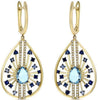2.82CT DIAMOND & AAA BLUE TOPAZ & SAPPHIRE 14KT YELLOW GOLD 3D HANGING EARRINGS
