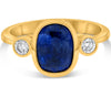 LARGE 2.73CT DIAMOND AAA SAPPHIRE 14KT YELLOW GOLD CUSHION ROUND ENGAGEMENT RING