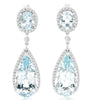 LARGE 12.75CT DIAMOND & AAA AQUAMARINE 14K WHITE GOLD TEAR DROP HANGING EARRINGS