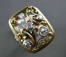 ANTIQUE WIDE .40CT OLD MINE DIAMOND & SOUTH SEA PEARL 14K 2 TONE GOLD RING 21823