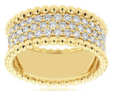 WIDE .81CT DIAMOND 14KT YELLOW GOLD 3D 3 ROW MULTI BEAD WEDDING ANNIVERSARY RING